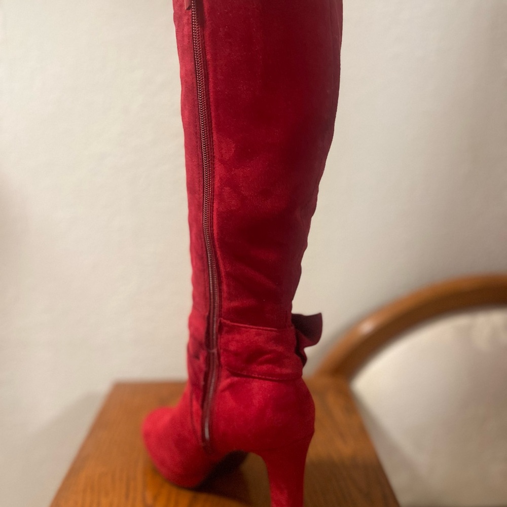 Knee-High Red Suede Platform Boots - image 2
